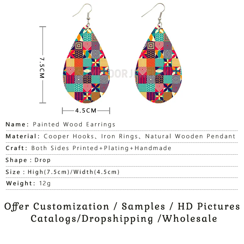 SOMESOOR Fashion Afro Fabric Style Wooden Drop Earrings African Ethnic Flower Bohemian Teardrop Dangle Jewelry For Women Gifts
