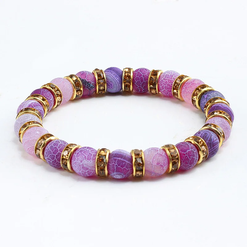 Fashion Handmade Women's Natural Stone Beaded Bracelets Men Jewelry Purple Weathering Beads Strand Bracelet For Couples Pulseras