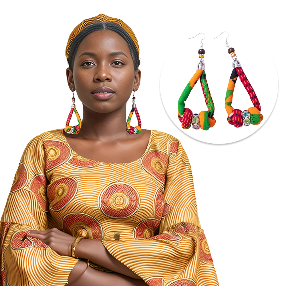 African Women Print Earrings Ankara Fashion Exaggerated Earrings Boho Chic Girl Gifts Oversized Accessories Wyb912
