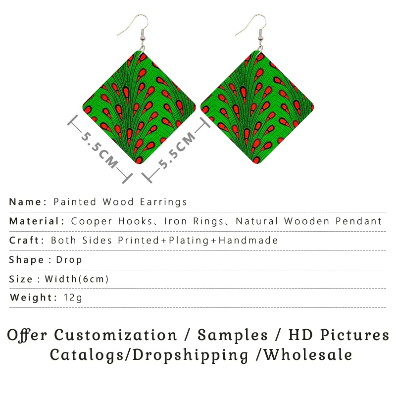 SOMESOOR African Triabl Fabric Pattern Print Wooden Drop Earrings Afro Headwrap Design Geometric Dangle Jewelry For Women Gifts