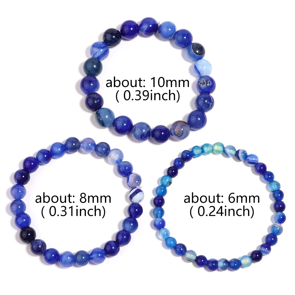 OAIITE 6/8/10mm Solid color striped agate Bead Bracelet Made of Natural Stone Jewelry for Women Rosary Yoga Meditation Bracelets